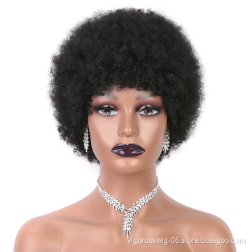 Vigorous wholesale top quality 150% density wavy short curly custom logo cheap brazilian human hair non lace front wigs